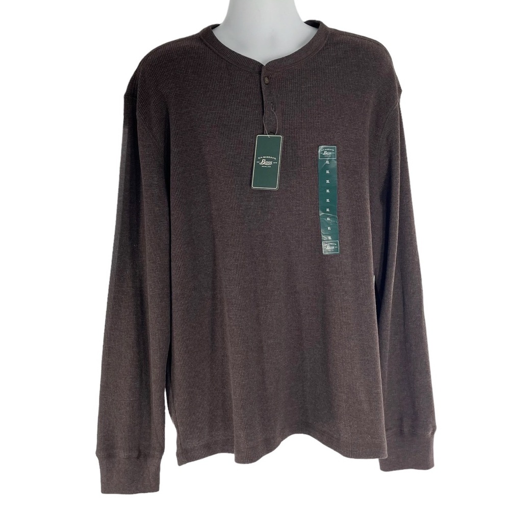 G.H. Bass Chocolate Brown Long Sleeve Quarter Button Thermal Shirt XLT NWT